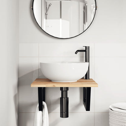 vidaXL Basin Shelf Wall Mounted Steel and Solid Wood Acacia 3