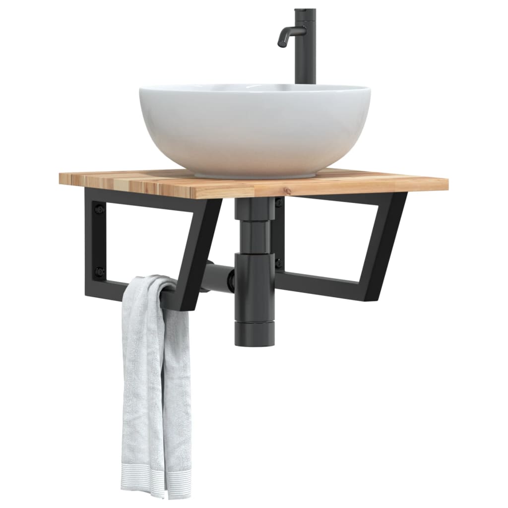 vidaXL Basin Shelf Wall Mounted Steel and Solid Wood Acacia 1