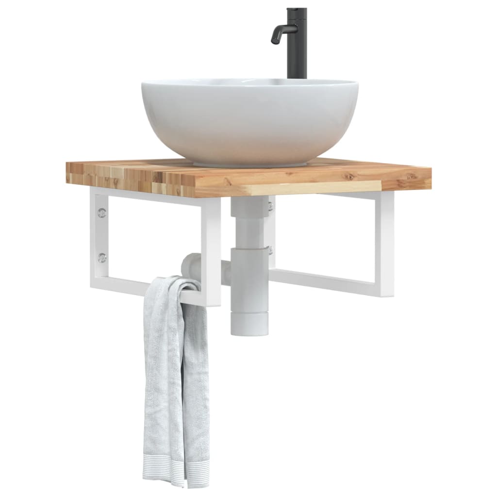 vidaXL Basin Shelf Wall Mounted Steel and Solid Wood Acacia 1