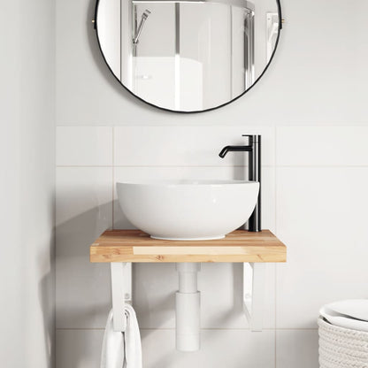 vidaXL Basin Shelf Wall Mounted Steel and Solid Wood Acacia 3
