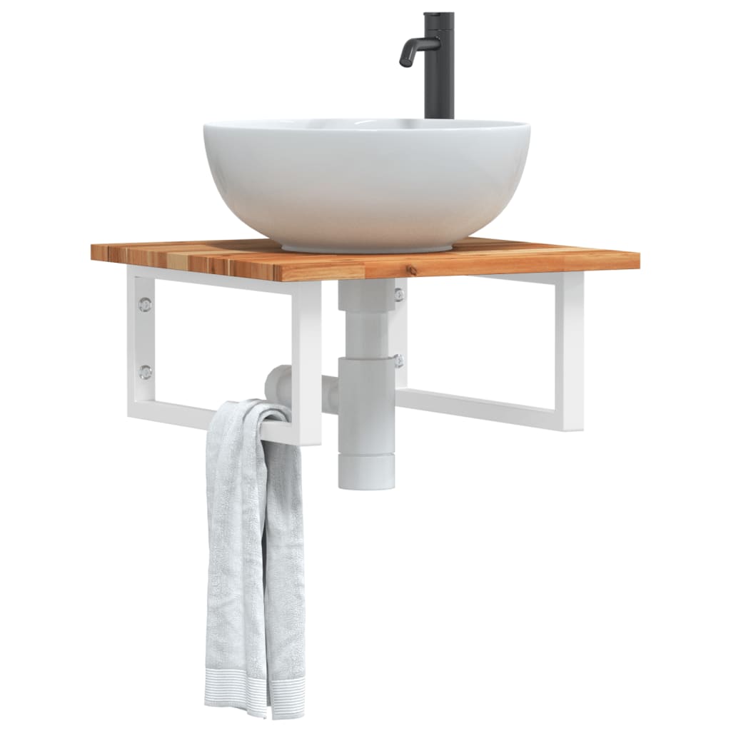 vidaXL Basin Shelf Wall Mounted Steel and Solid Wood Acacia 1