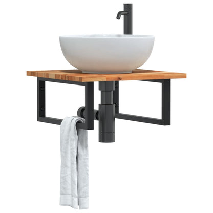 vidaXL Basin Shelf Wall Mounted Steel and Solid Wood Acacia 1