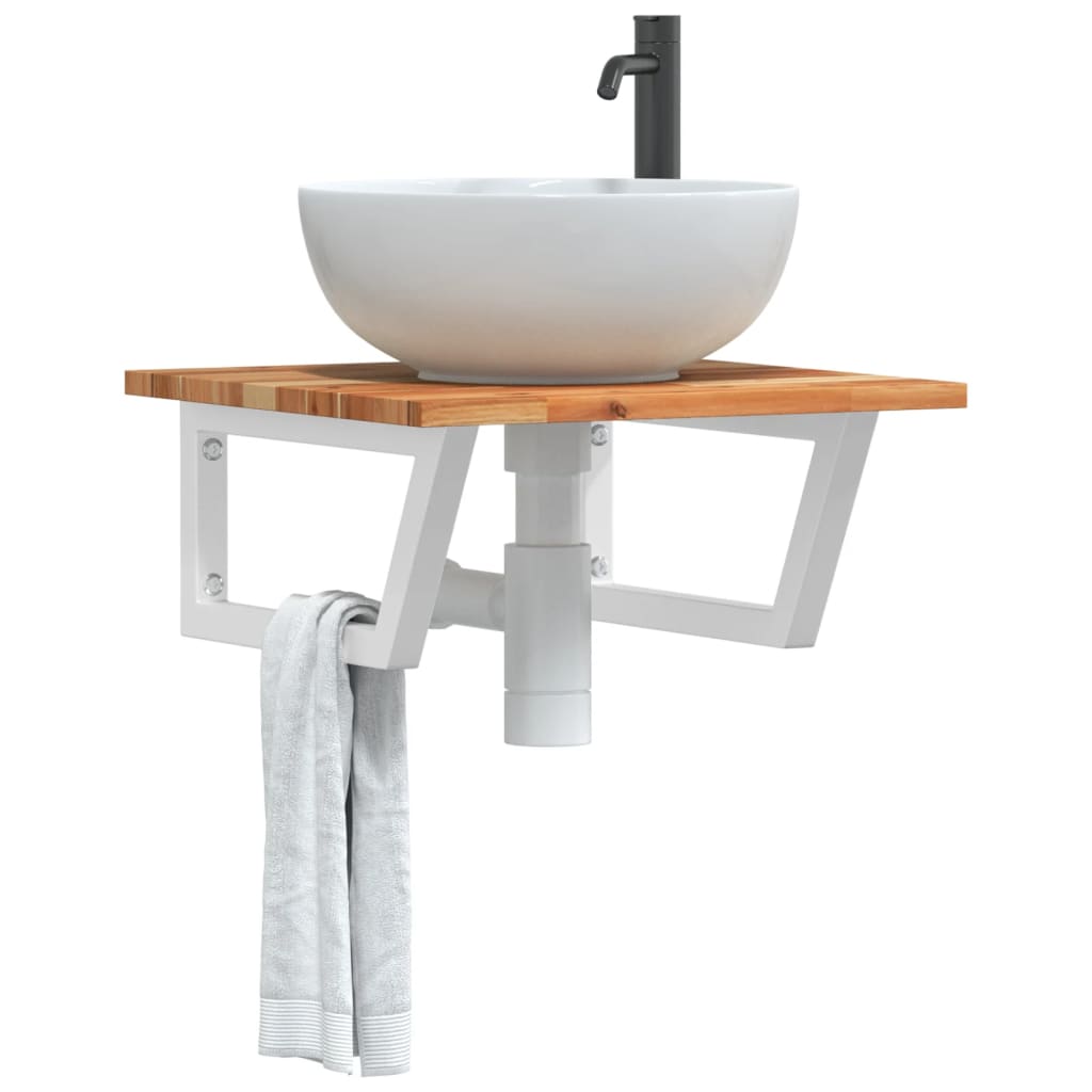 vidaXL Basin Shelf Wall Mounted Steel and Solid Wood Acacia 1