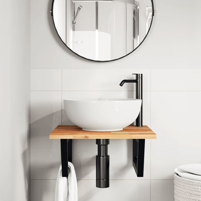 vidaXL Basin Shelf Wall Mounted Steel and Solid Wood Acacia 3