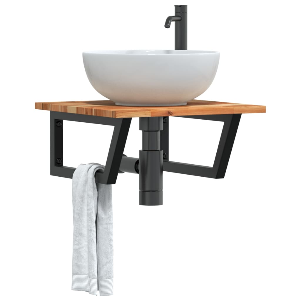 vidaXL Basin Shelf Wall Mounted Steel and Solid Wood Acacia 1