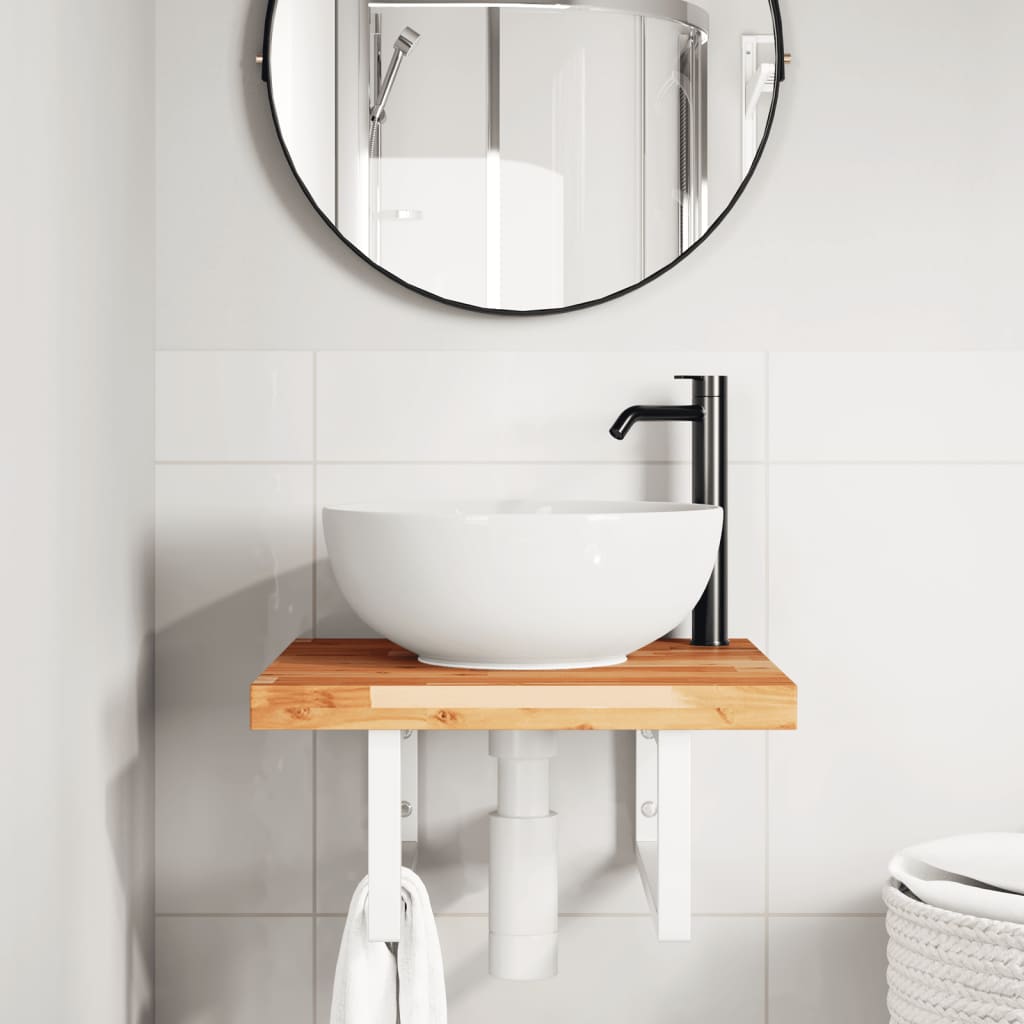 vidaXL Basin Shelf Wall Mounted Steel and Solid Wood Acacia 3