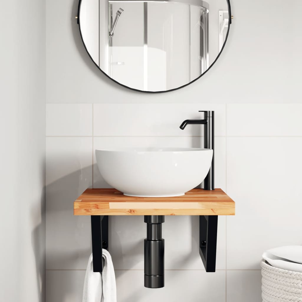 vidaXL Basin Shelf Wall Mounted Steel and Solid Wood Acacia 3
