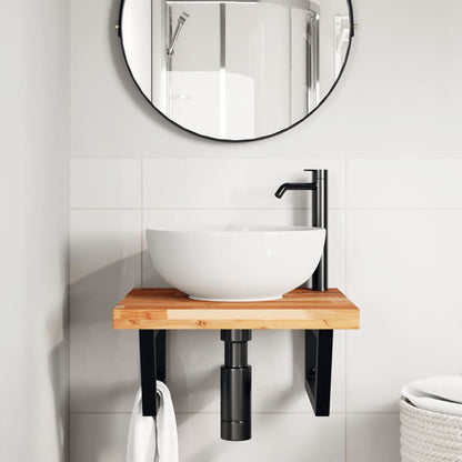 vidaXL Basin Shelf Wall Mounted Steel and Solid Wood Acacia 3
