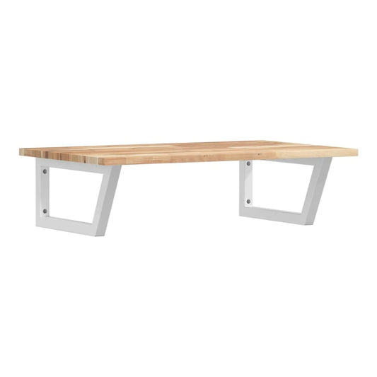 Basin Shelf Wall Mounted Steel and Solid Wood Acacia Trapezium Depth 50 cm Height 2 cm Brown and White 60 cm
