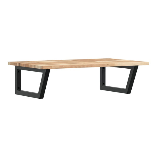 Basin Shelf Wall Mounted Steel and Solid Wood Acacia Trapezium Depth 50 cm Height 2 cm Brown and Black 60 cm