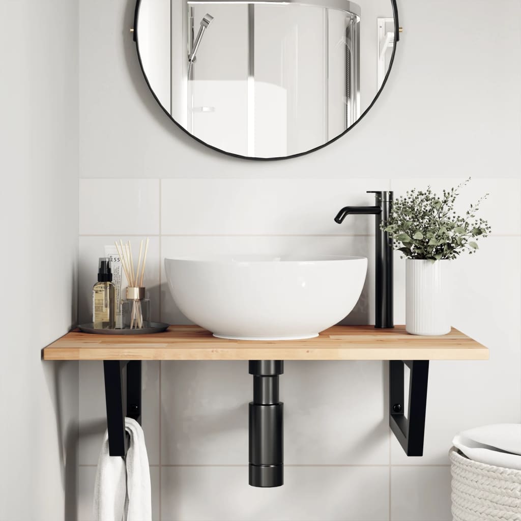 vidaXL Basin Shelf Wall Mounted Steel and Solid Wood Acacia 3