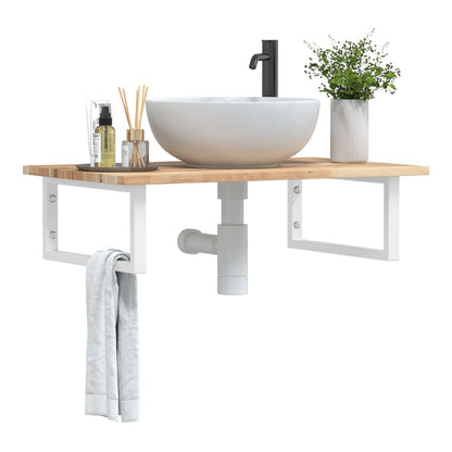 Basin Shelf Wall Mounted Steel and Solid Wood Acacia Rectangular Depth 50 cm Height 2 cm Brown and White 100 cm