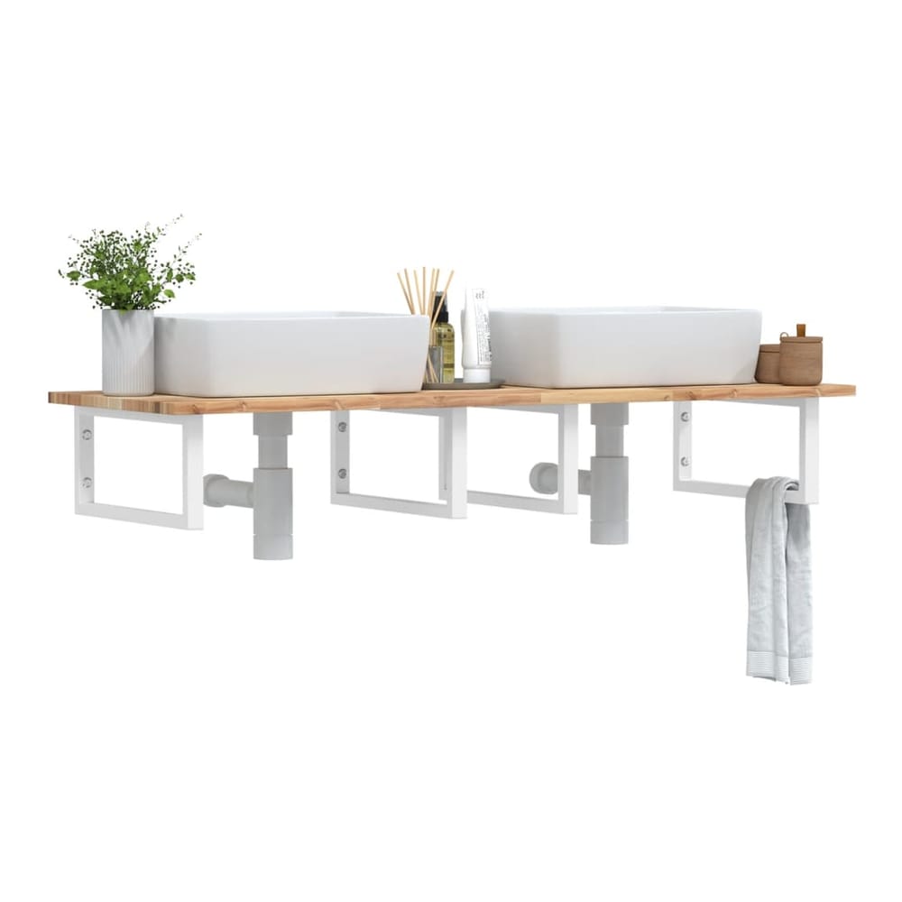 Basin Shelf Wall Mounted Steel Solid Wood Acacia Rectangular Depth Height Brown White