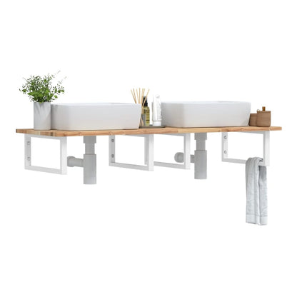 Basin Shelf Wall Mounted Steel Solid Wood Acacia Rectangular Depth Height Brown White
