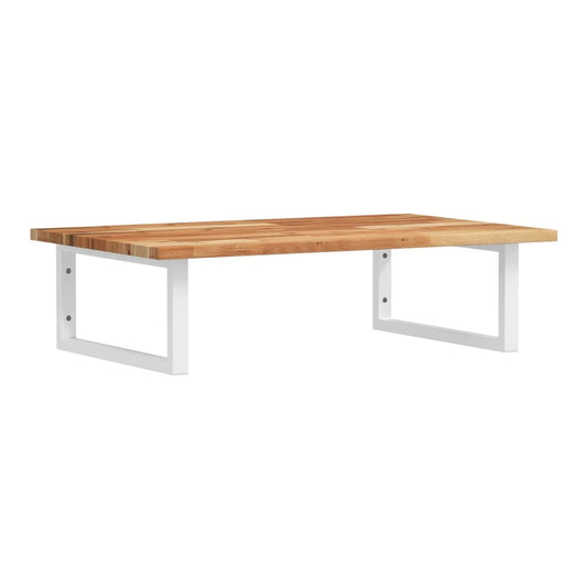 Basin Shelf Wall Mounted Steel and Solid Wood Acacia Rectangular Depth 50 cm Height 2 cm Dark Brown and White 60 cm