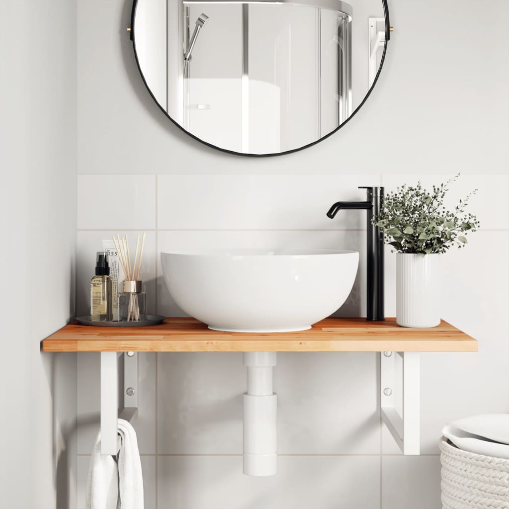 vidaXL Basin Shelf Wall Mounted Steel and Solid Wood Acacia 3