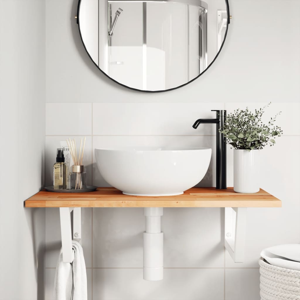 vidaXL Basin Shelf Wall Mounted Steel and Solid Wood Acacia 3