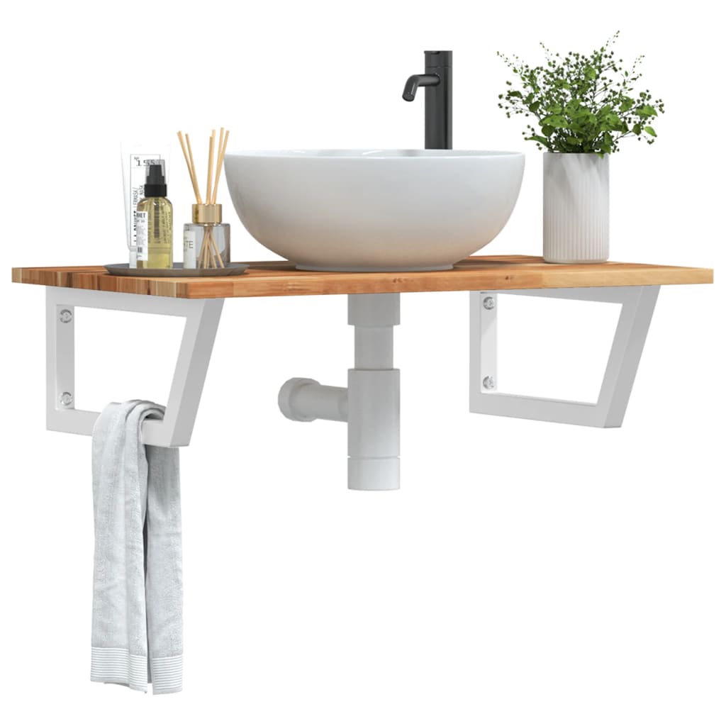 vidaXL Basin Shelf Wall Mounted Steel and Solid Wood Acacia 1