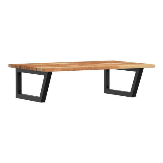 Basin Shelf Wall Mounted Steel and Solid Wood Acacia Trapezium Depth 50 cm Height 2 cm Dark Brown and Black 60 cm