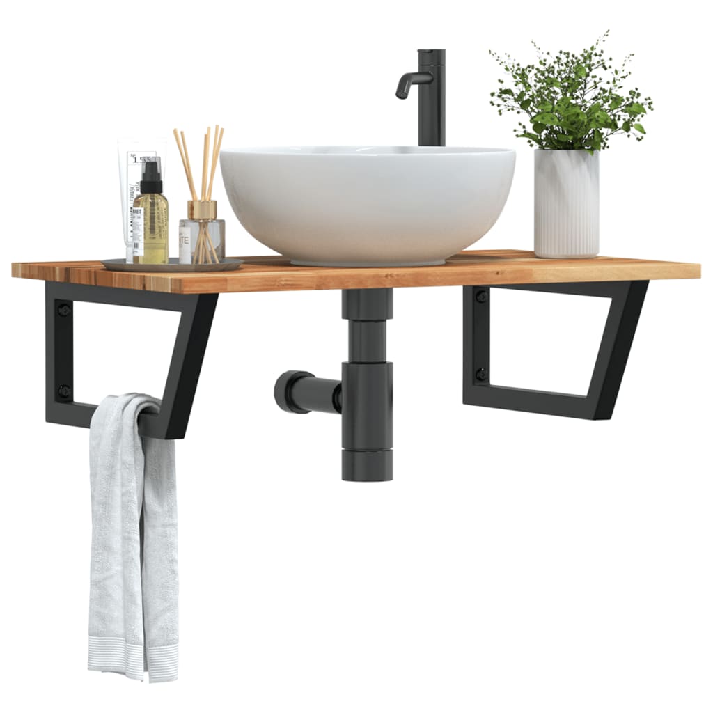 vidaXL Basin Shelf Wall Mounted Steel and Solid Wood Acacia 1
