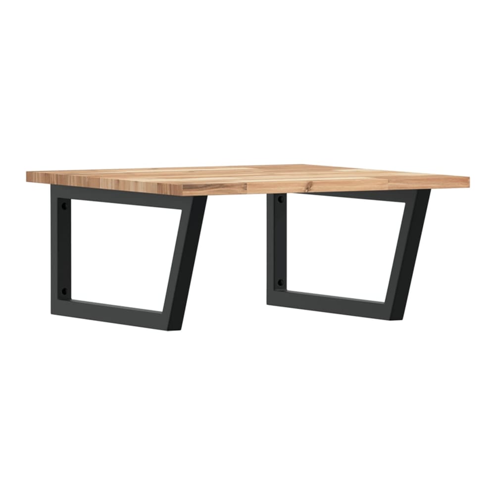 Basin Shelf Wall Mounted Steel and Solid Wood Acacia Trapezium Width 60 cm Brown and black 2 cm