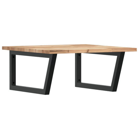 Basin Shelf Wall Mounted Steel and Solid Wood Acacia Trapezium Width 60 cm Brown and black 2 cm