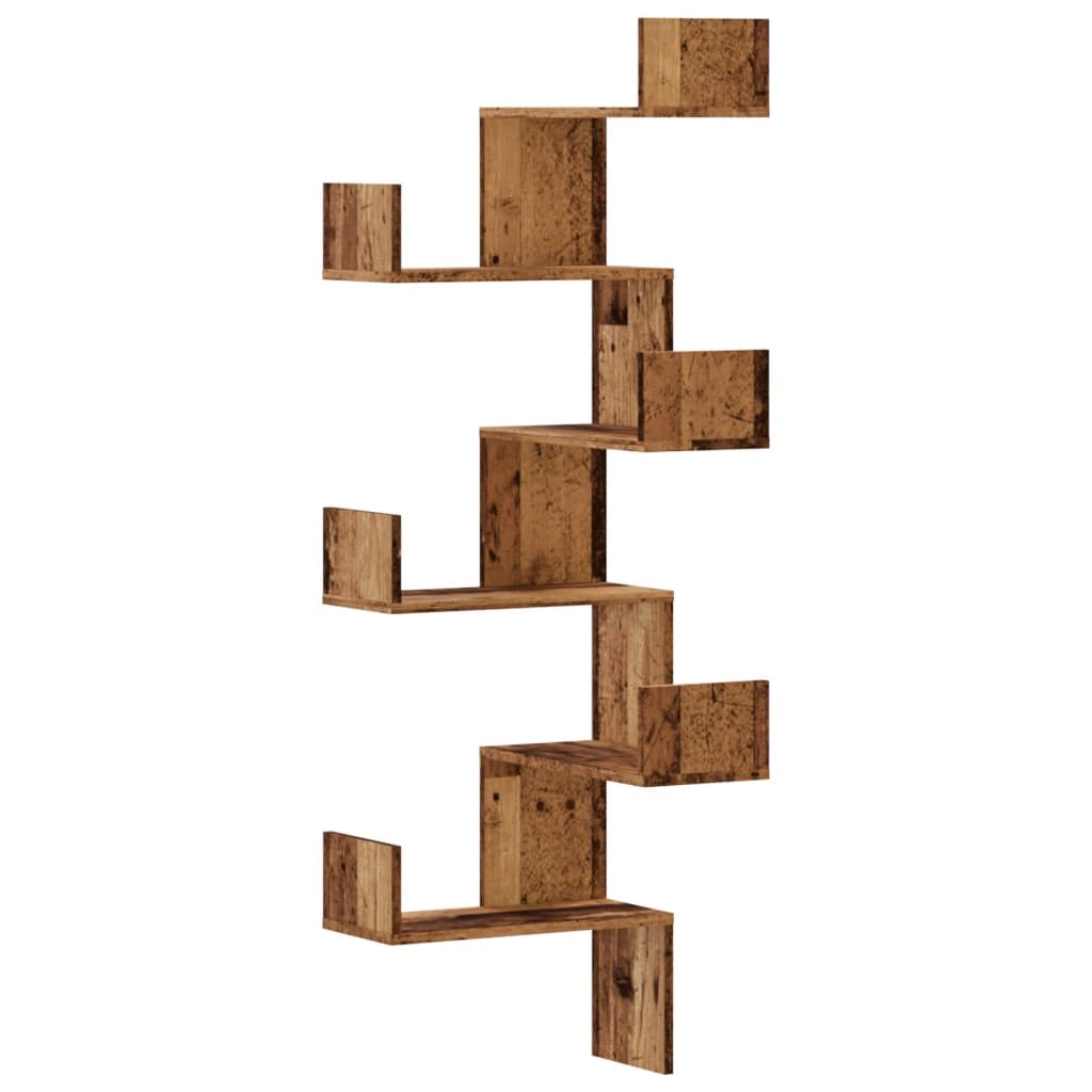 vidaXL Wall Corner Shelf Old Wood 45x45x147 cm Engineered Wood 2