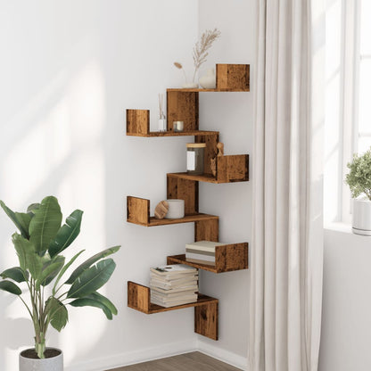 vidaXL Wall Corner Shelf Old Wood 45x45x147 cm Engineered Wood 3
