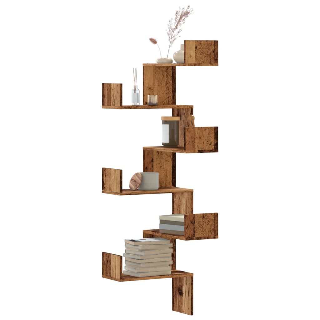 vidaXL Wall Corner Shelf Old Wood 45x45x147 cm Engineered Wood 1
