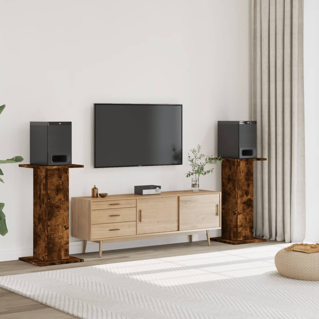 vidaXL Speaker Stands 2 pcs Smoked Oak 30x30x80 cm Engineered Wood 1