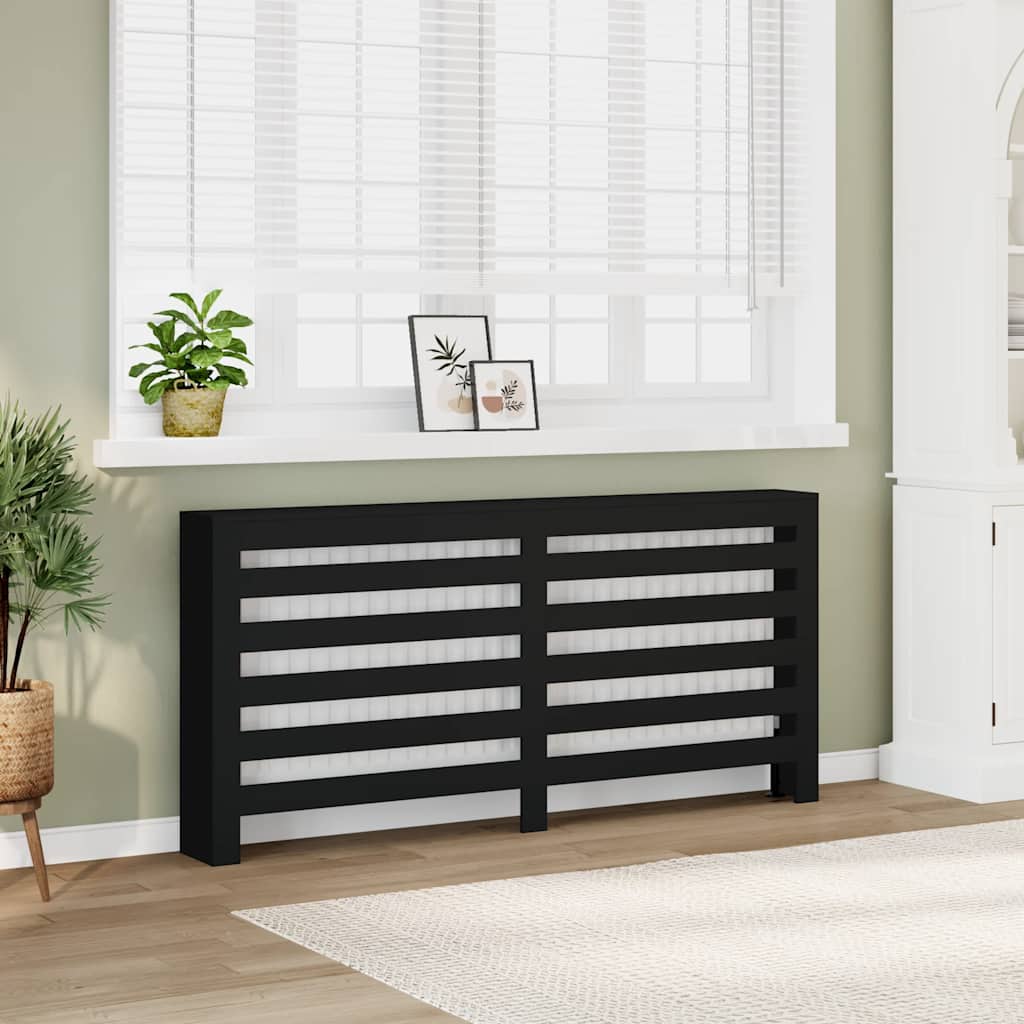 Radiator Cover 175x20x82 cm Engineered Wood Depth 20 cm Horizontal slats Width 175 cm Black