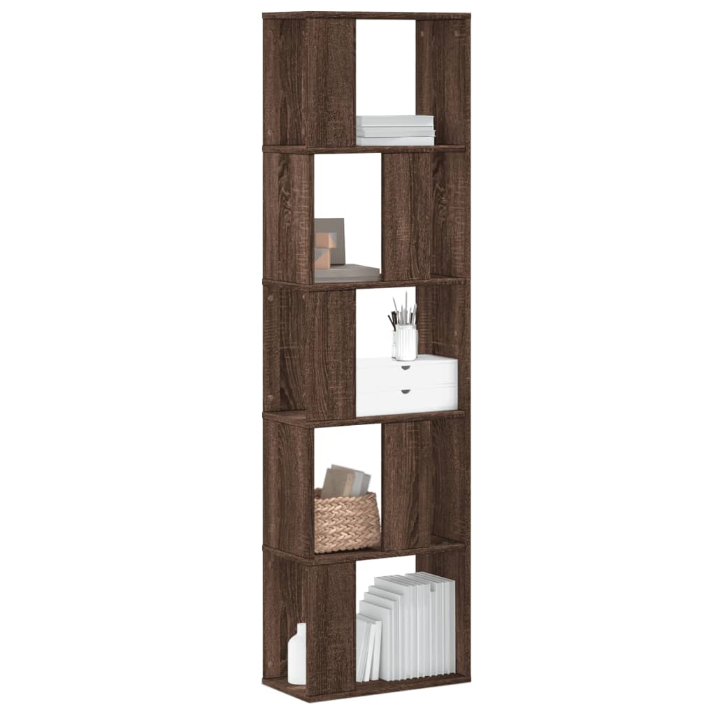 vidaXL Bookcase 5-Tier Brown Oak 45x23,5x162,5 cm Engineered Wood 1