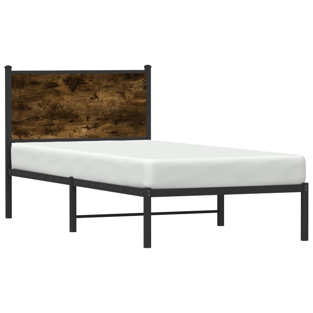 vidaXL Metal Bed Frame without Mattress Smoked Oak 75x190 cm Small Single 4