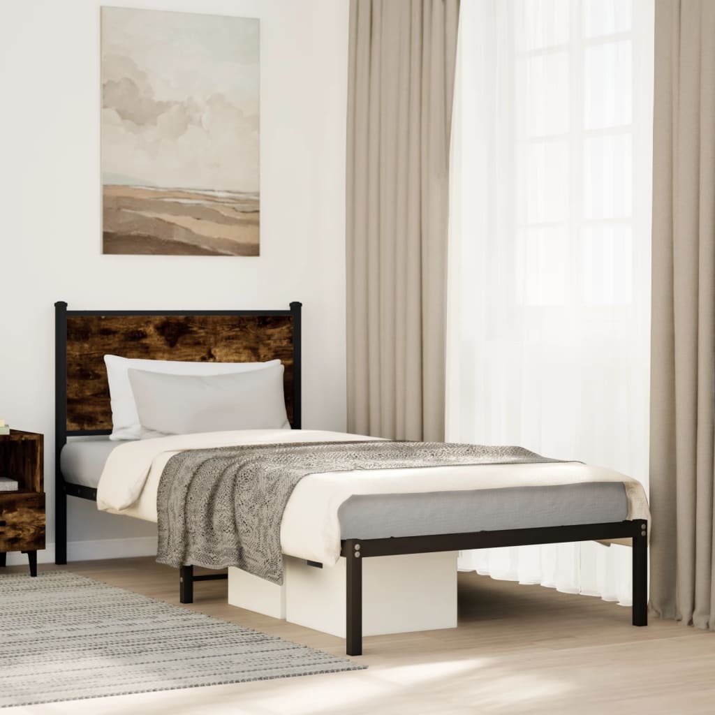 vidaXL Metal Bed Frame without Mattress Smoked Oak 90x200 cm 1