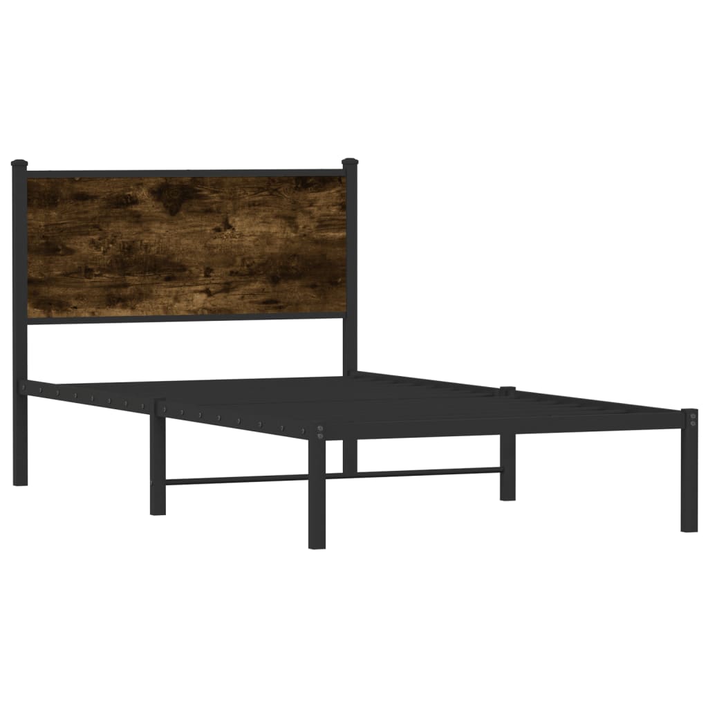 vidaXL Metal Bed Frame without Mattress Smoked Oak 100x190 cm 3