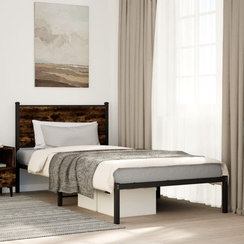 vidaXL Metal Bed Frame without Mattress Smoked Oak 100x190 cm 1
