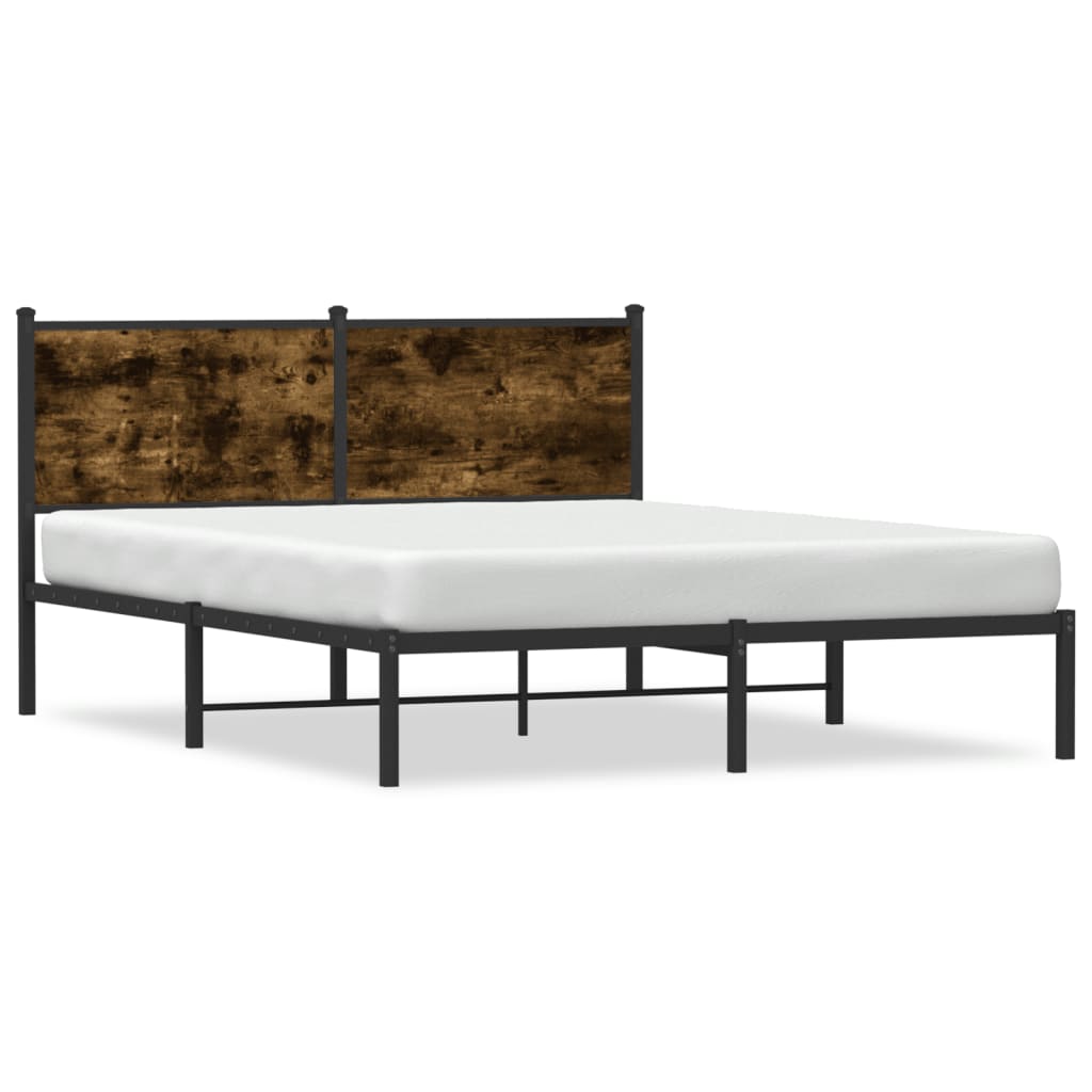 Metal Bed Frame without Mattress Smoked oak Length 200 cm With headboard 140 cm