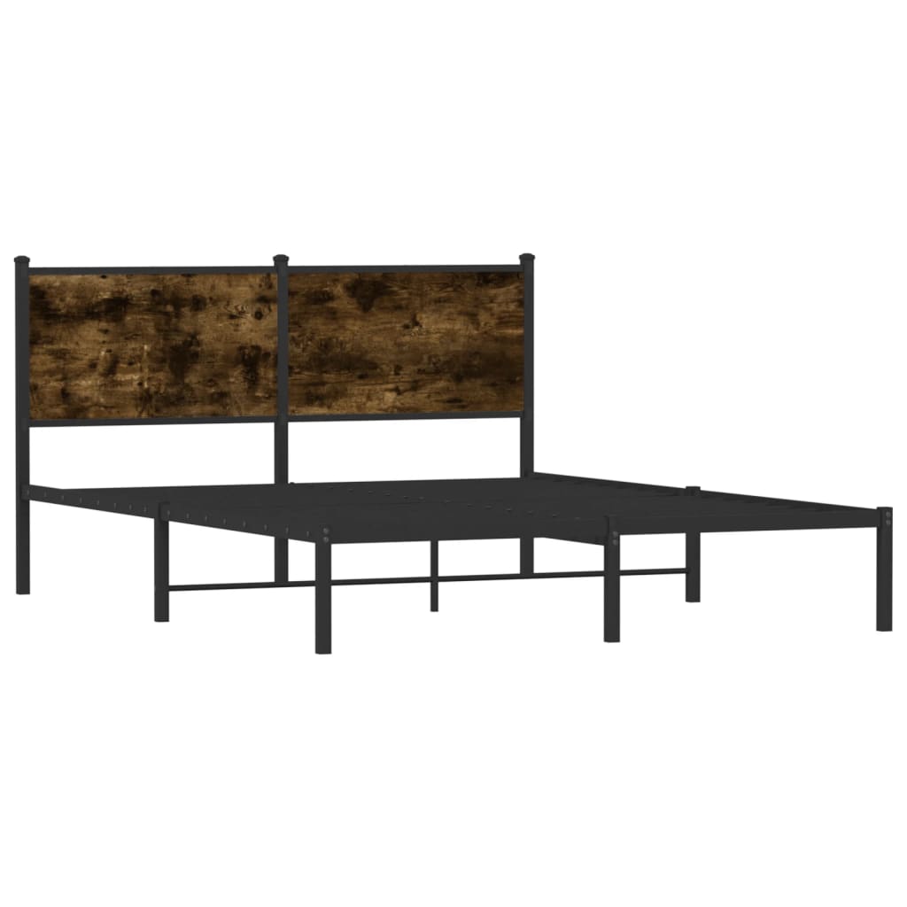 Metal Bed Frame without Mattress Smoked oak Length 200 cm With headboard 140 cm