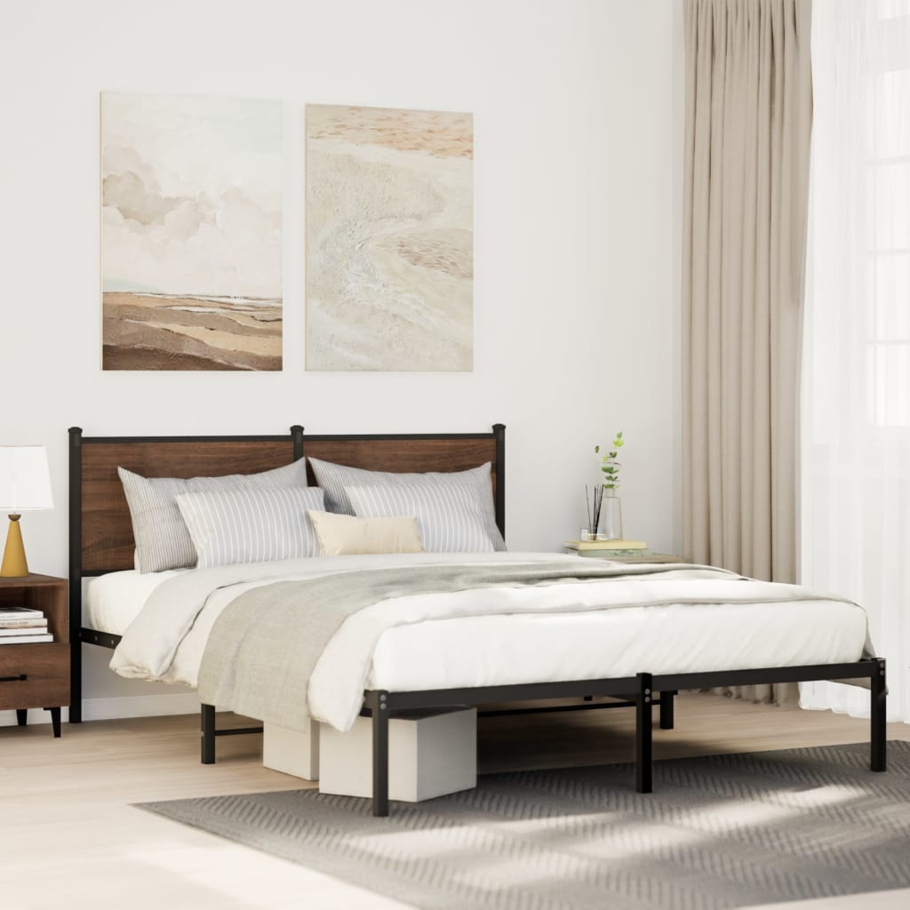 Metal Bed Frame without Mattress Smoked oak Length 200 cm With headboard 140 cm
