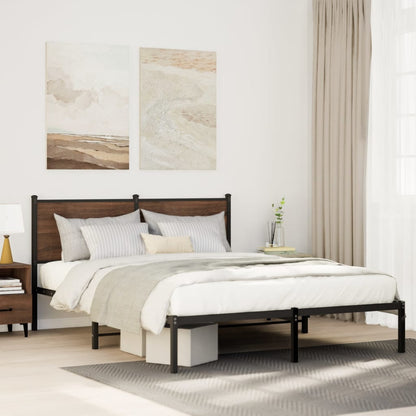Metal Bed Frame without Mattress Smoked oak Length 200 cm With headboard 140 cm