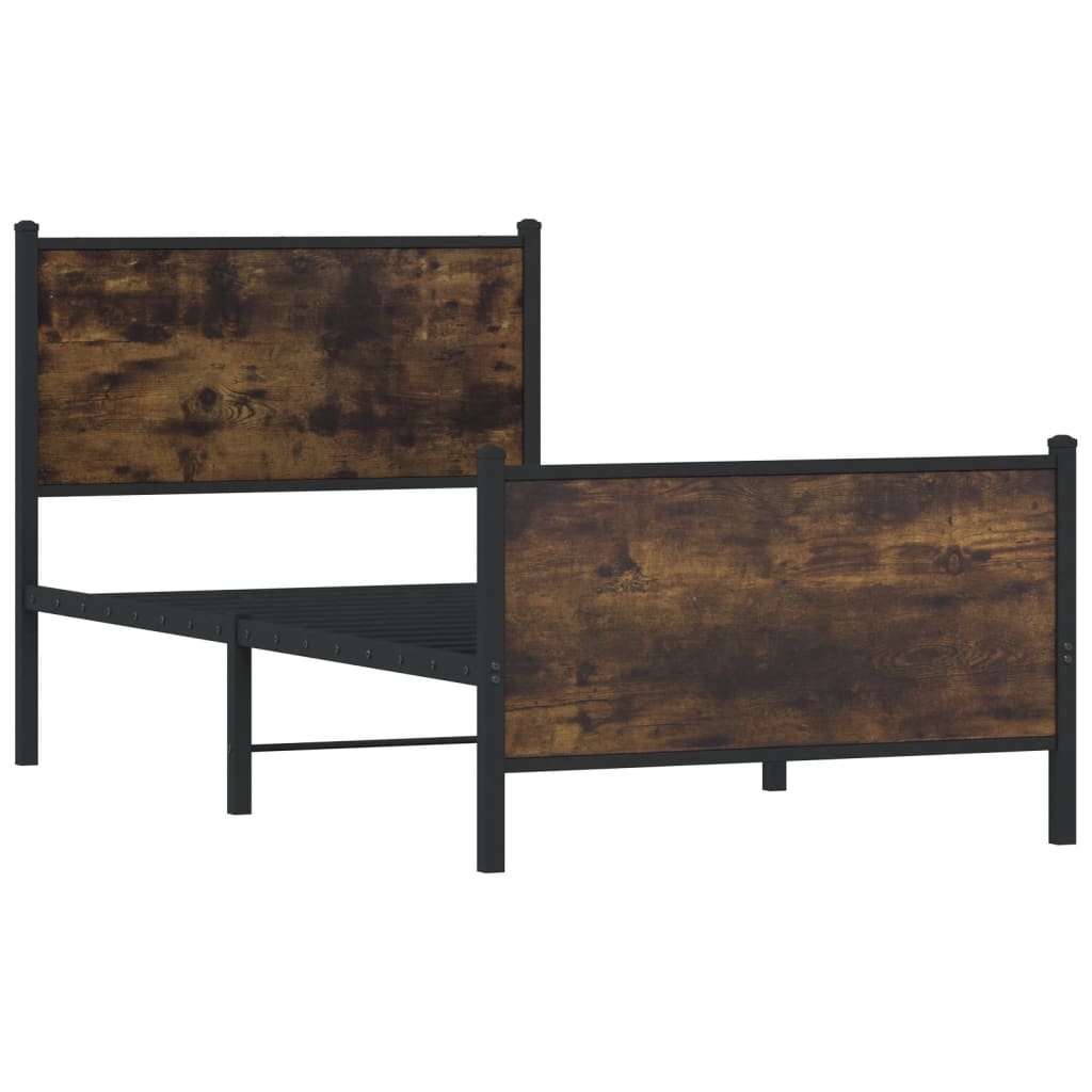 vidaXL Metal Bed Frame without Mattress Smoked Oak 75x190 cm Small Single 3