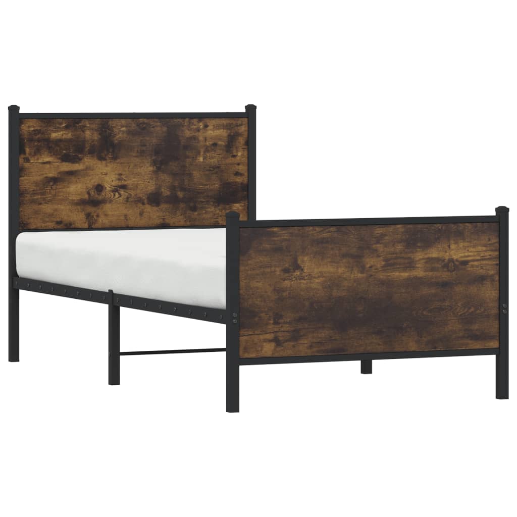 vidaXL Metal Bed Frame without Mattress Smoked Oak 90x190 cm Single 4