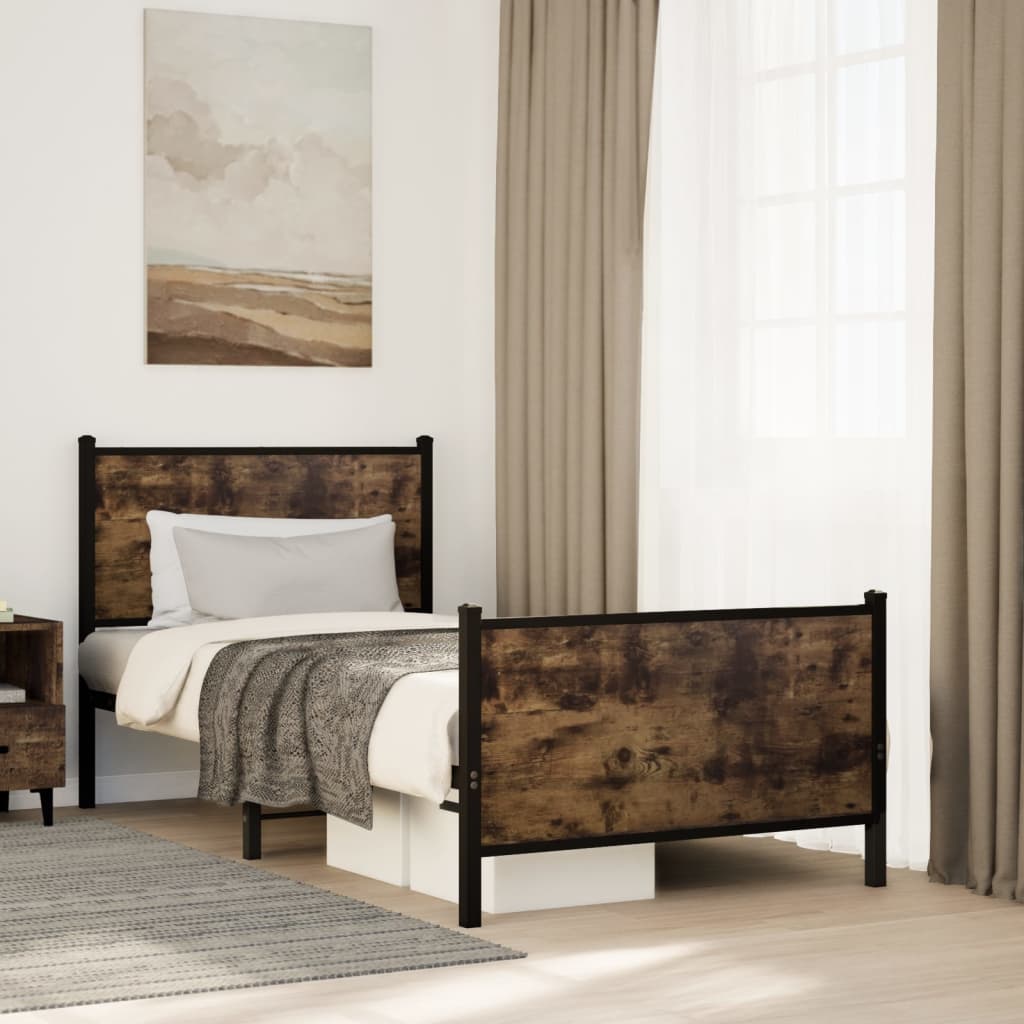vidaXL Metal Bed Frame without Mattress Smoked Oak 90x190 cm Single 1