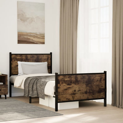vidaXL Metal Bed Frame without Mattress Smoked Oak 90x190 cm Single 1