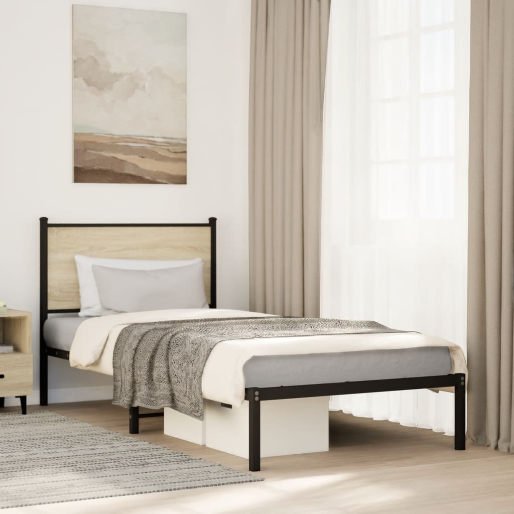 Metal Bed Frame without Mattress Sonoma oak Length 190 cm With headboard 75 cm