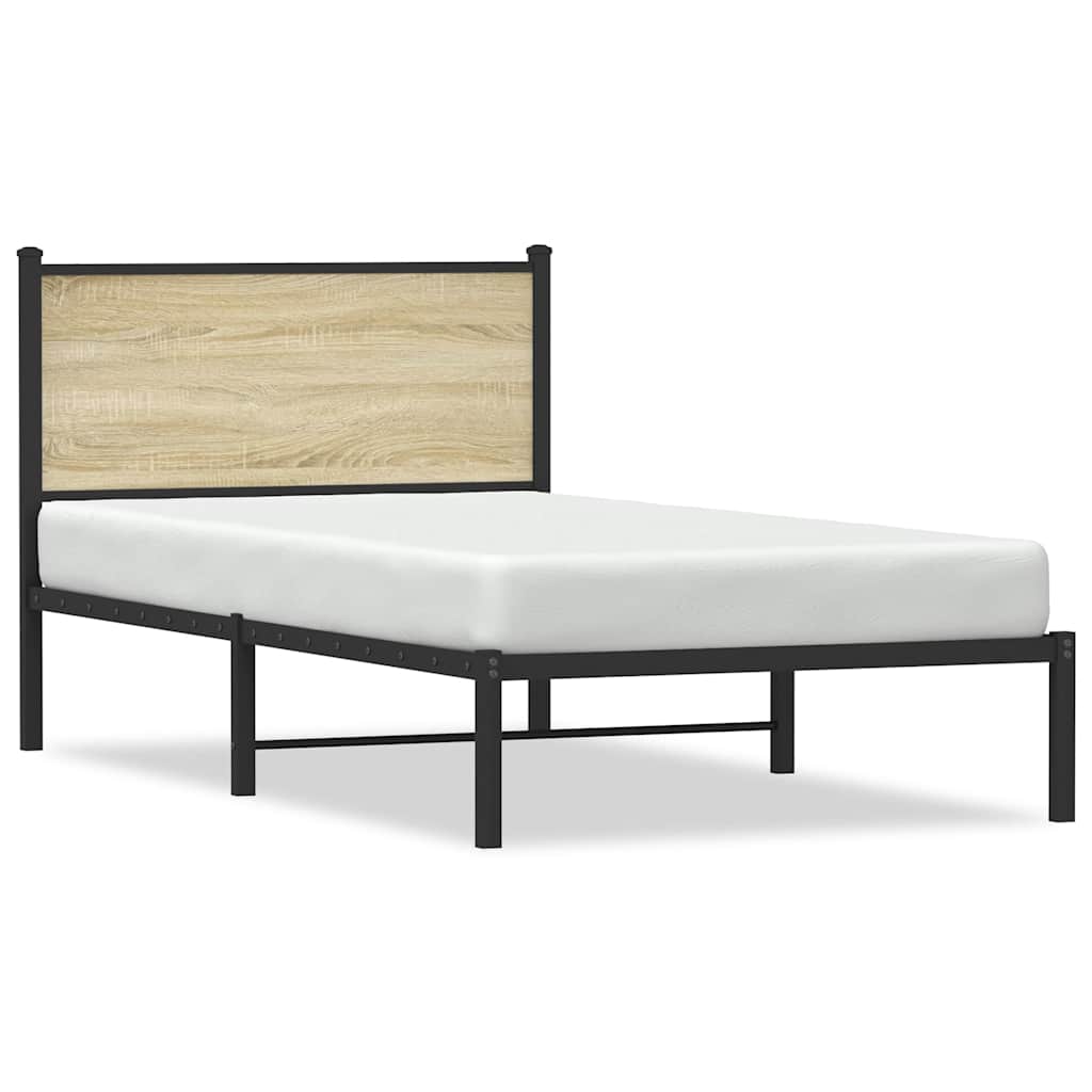 Metal Bed Frame without Mattress Sonoma oak Length 190 cm With headboard 100 cm