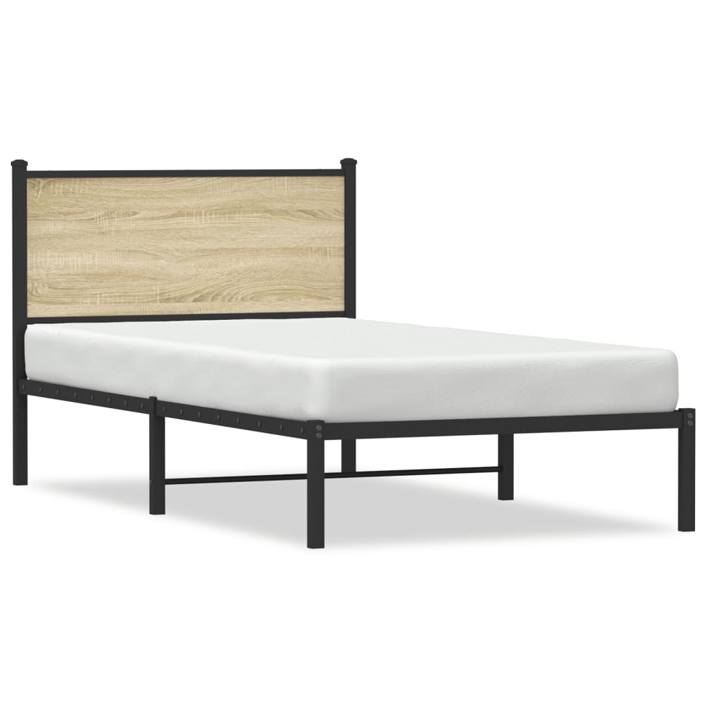vidaXL Metal Bed Frame without Mattress Sonoma Oak 100x200 cm 2