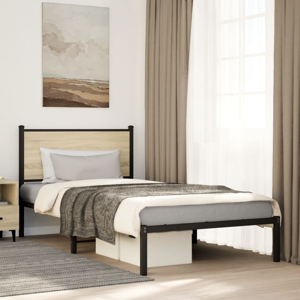 vidaXL Metal Bed Frame without Mattress Sonoma Oak 100x200 cm 1
