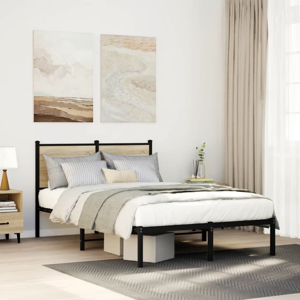 vidaXL Metal Bed Frame without Mattress Sonoma Oak Length 200 cm with Headboard