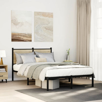vidaXL Metal Bed Frame without Mattress Sonoma Oak Length 200 cm with Headboard